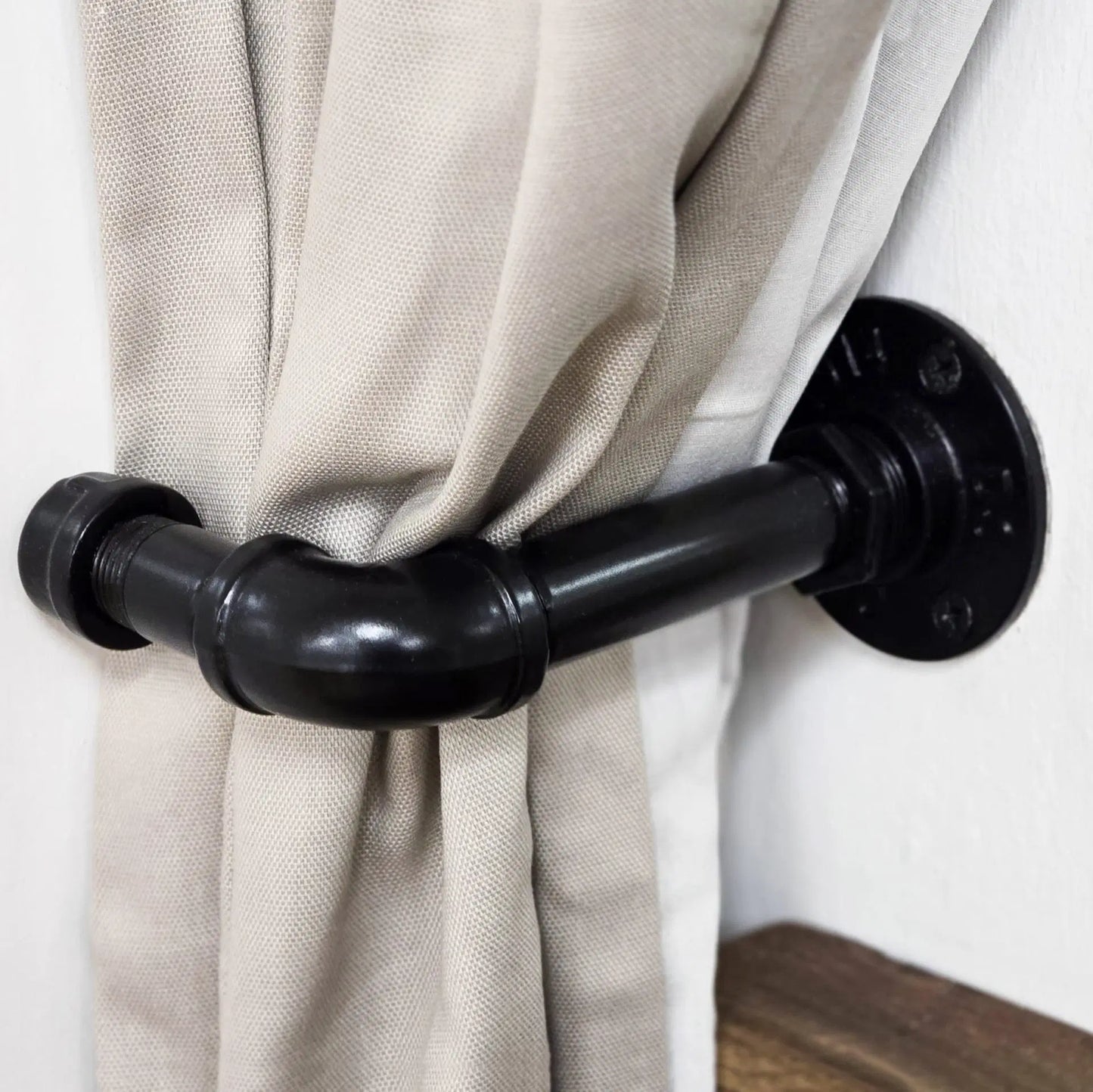 PAIR OF CURTAIN TIE BACKS - POWDER COATED BLACK