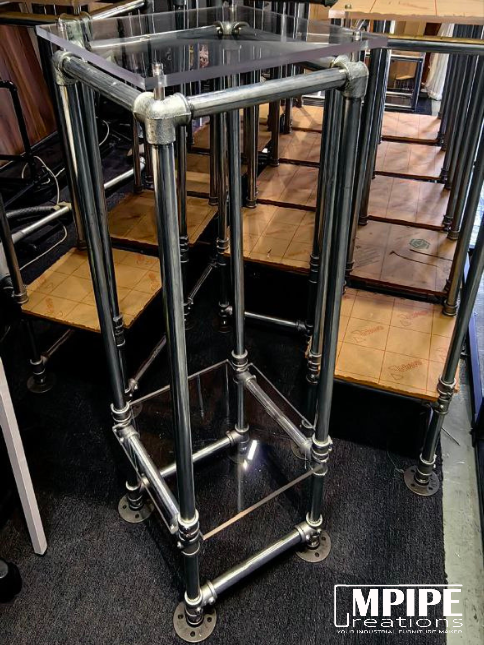 Acrylic Top & GI Pipe Display Pedestal