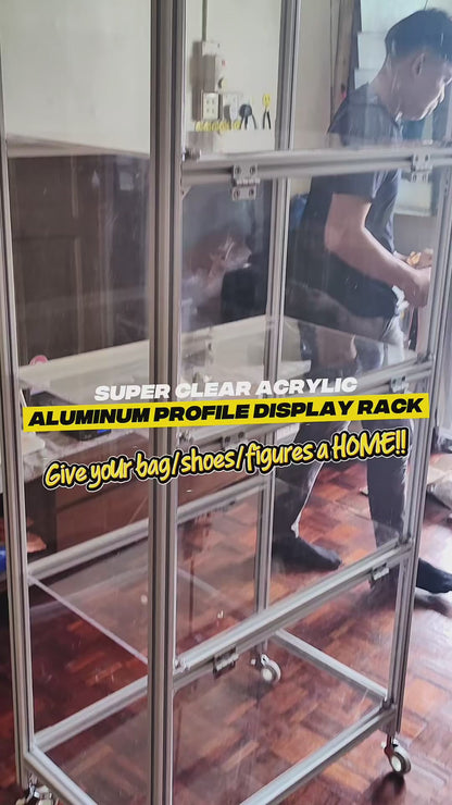 Acrylic Display Rack with Aluminium Profile Frame & Wheels