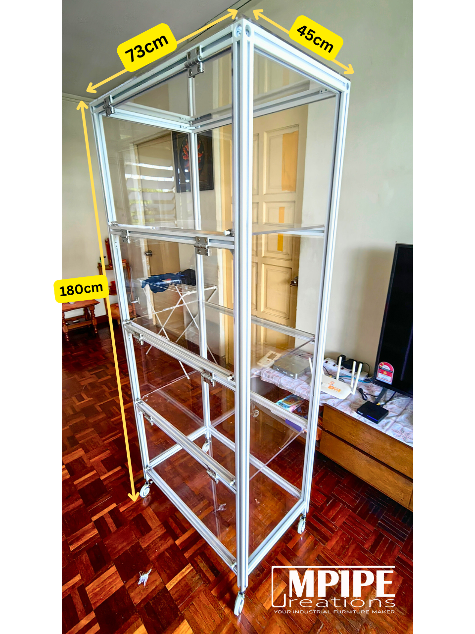 Acrylic Display Rack with Aluminium Profile Frame & Wheels