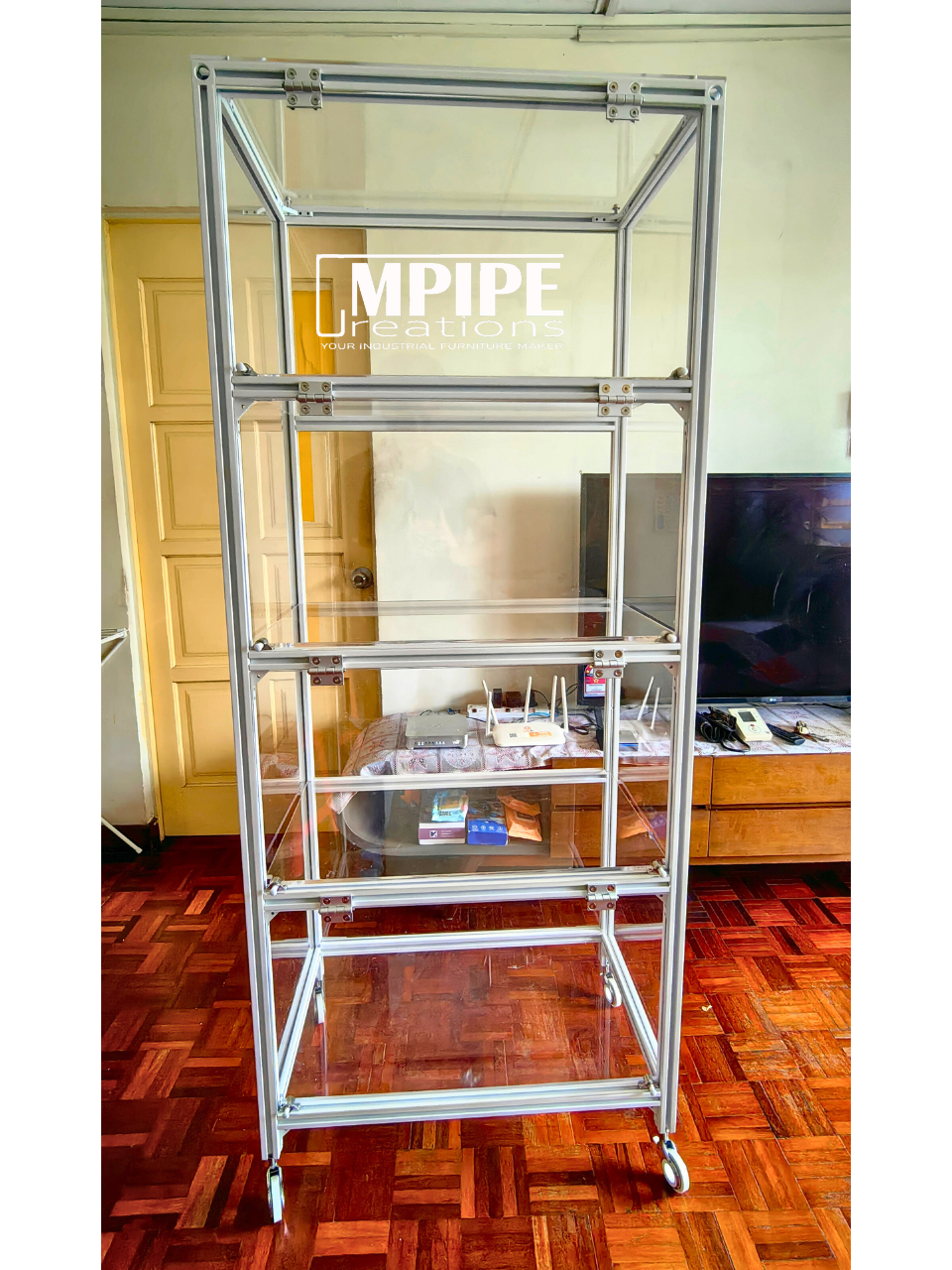 Acrylic Display Rack with Aluminium Profile Frame & Wheels